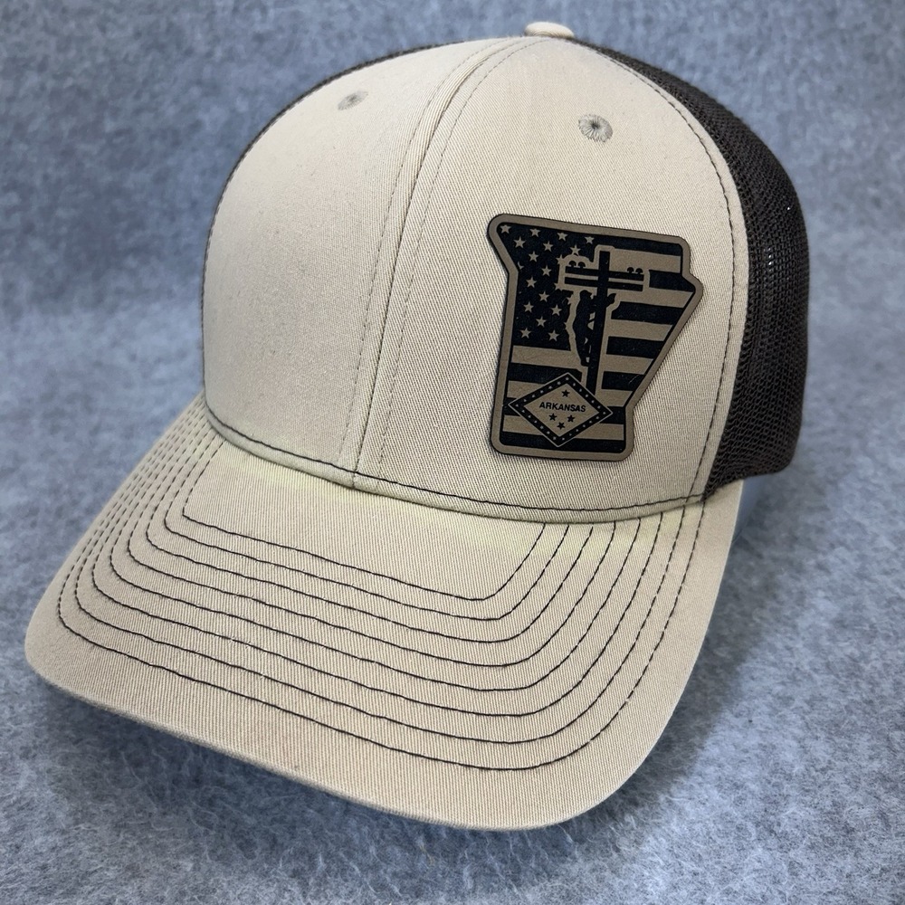 Arkansas‎ Lineman Richardson 112 Trucker Hat Tan Brown Snapback Mesh Cap